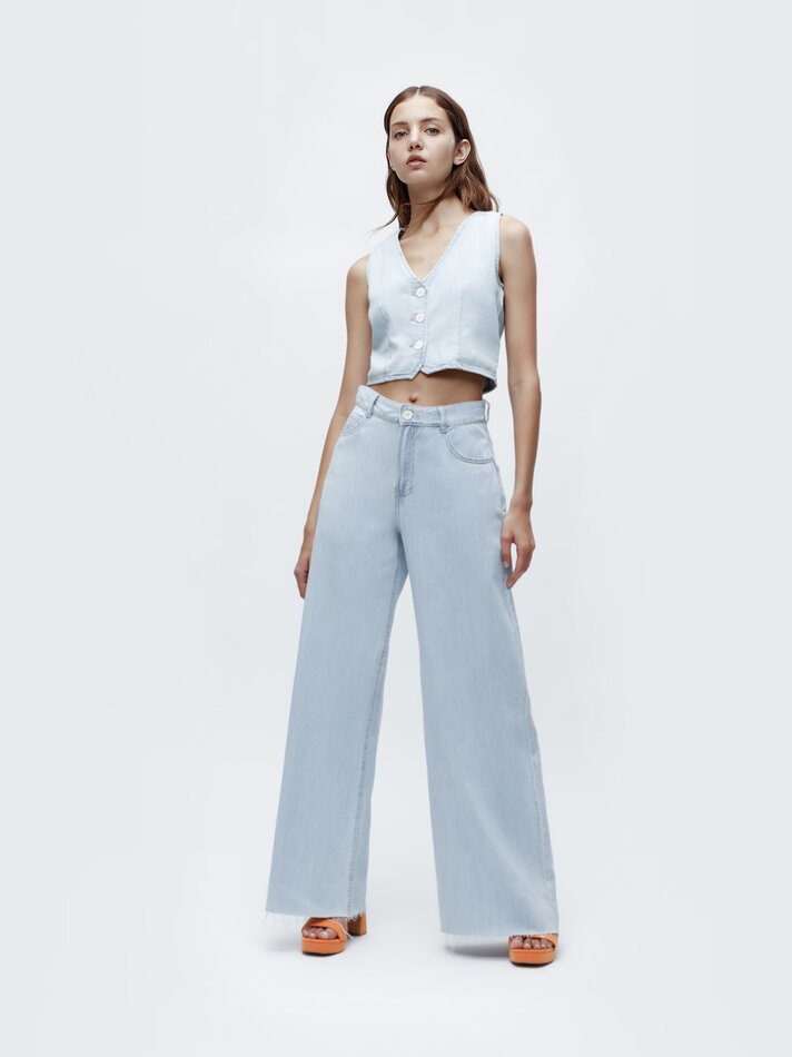 Calça jeans de perna larga - Azul claro
