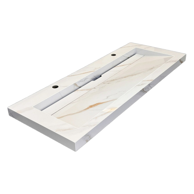 Lambini Designs Quri keramische wastafel 120cm marmer met kraangaten