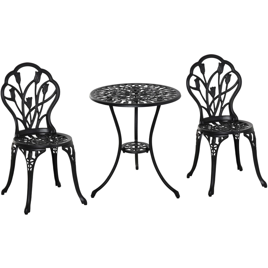 Outsunny Gartenmöbel-Set mit Blumen Design schwarz