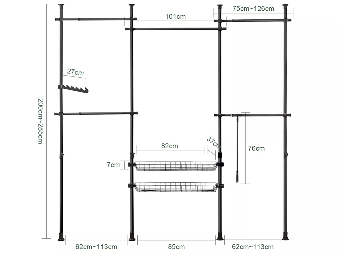 Télescopique Garde-robe Système De Penderie Télescopique Avec 5 Barre Portant De Vêtement, Kls04-sch
