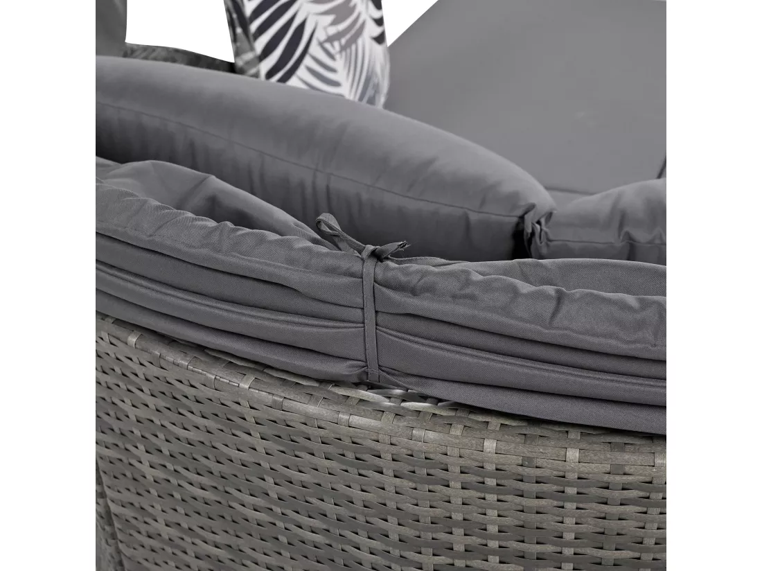 Salon de jardin en résine tressée 2 places, Lit de jardin avec auvent réglable, chaise longue de patio, 6 coussins inclus, gris