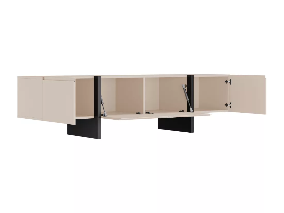Meuble TV avec 4 portes en MDF - Beige et Noir - LUVONIA