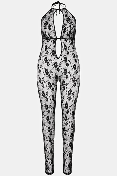 Catsuit, Neckholder, Spitze, Ouvert-Öffnung