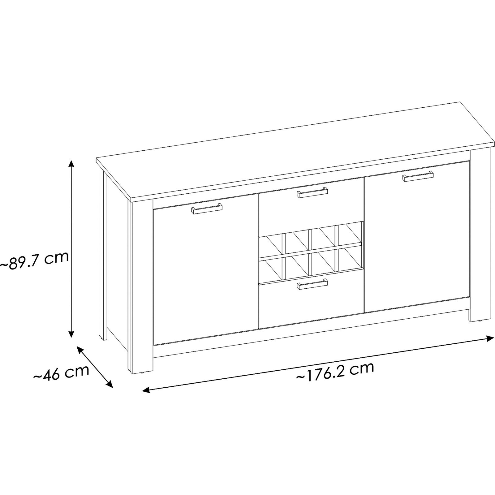 Sideboard Ronda Dekor Kastanie Breslau anthrazit 177 x 90 x 46 cm