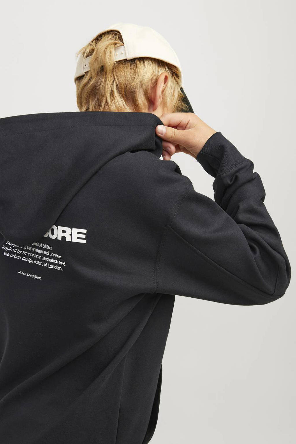 JACK & JONES hoodie JCOAERO met tekst zwart