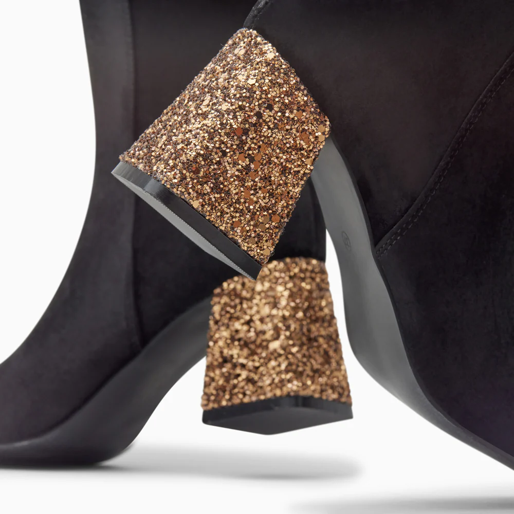 Bottines-Bottines New York noires à talon pailleté bronze