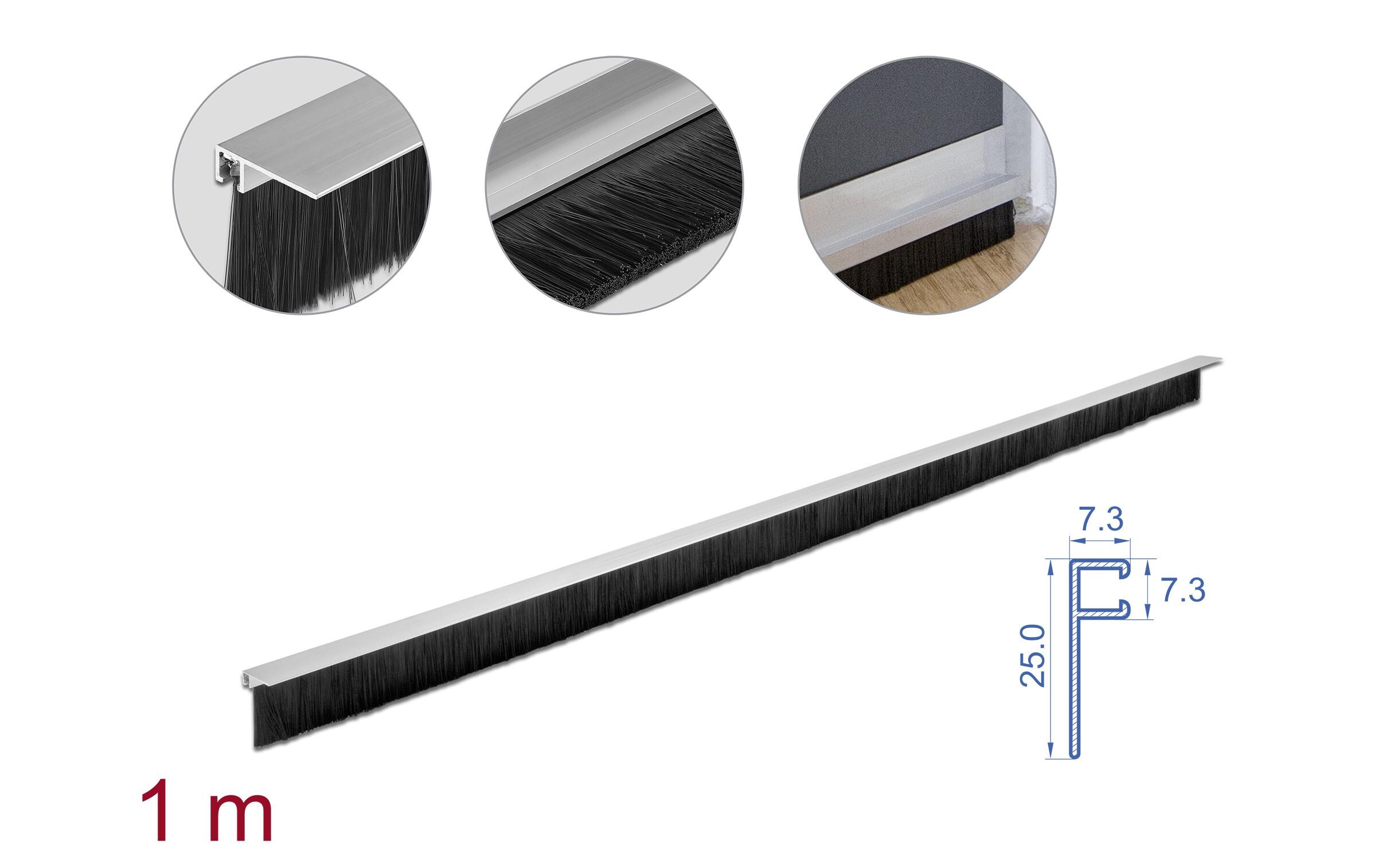 Türdichtschiene Alu-Profil Gewinkelt, 1 m x 40 mmDelock Bürstenstreifen 40 mm mit Alu-Profil gewinkelt – Länge 1 m