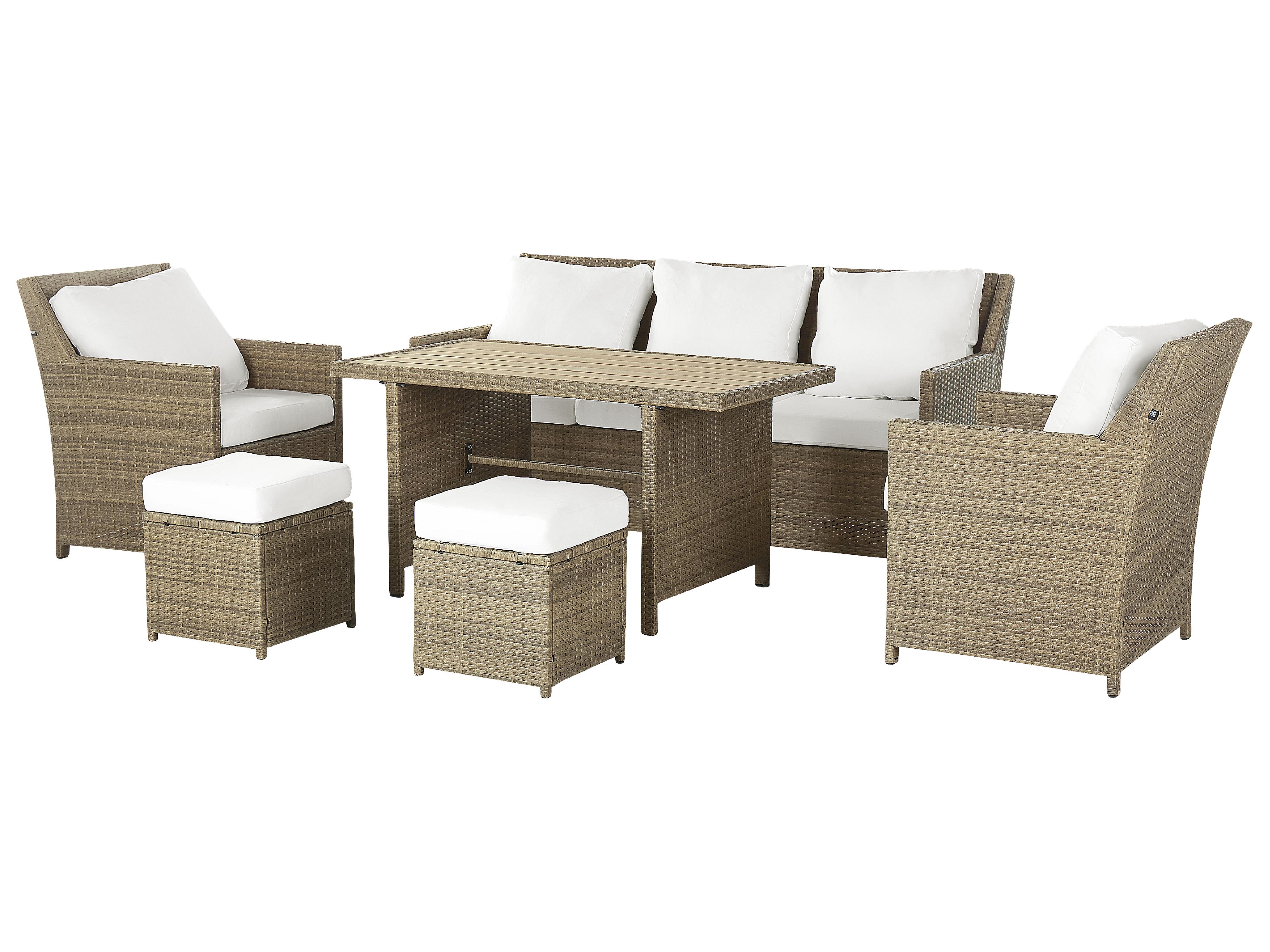 Loungeset met tafel en ottomaan 5-zits FONTI met kussens PE rotan Bruin