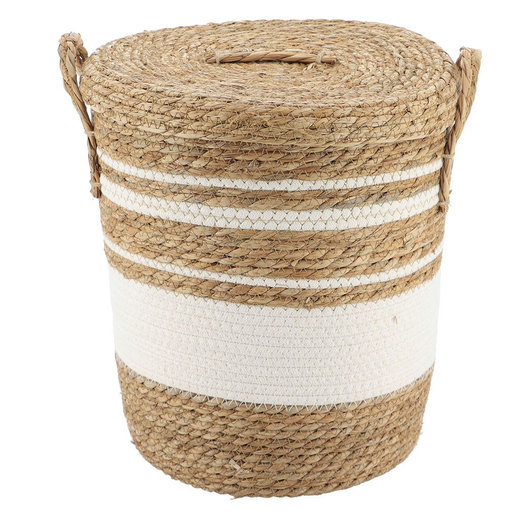 Panière linge couvercle blanc osier naturel 38x32cm