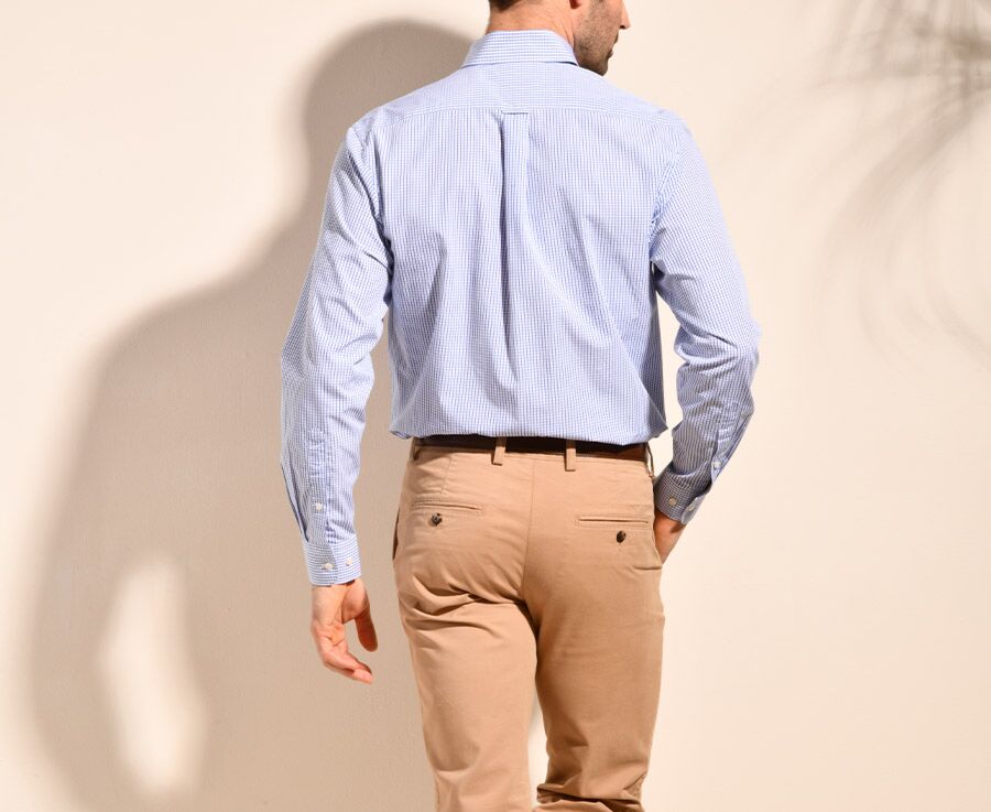 Chemise coton blanche à carreaux bleus - Poche - SCOTT