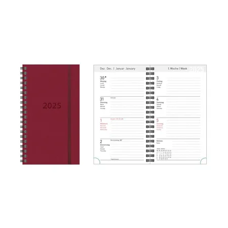 Idena Spiral Timer 2025 – 8,7 x 15,3 cm, FSC® Mix, Leinen rot