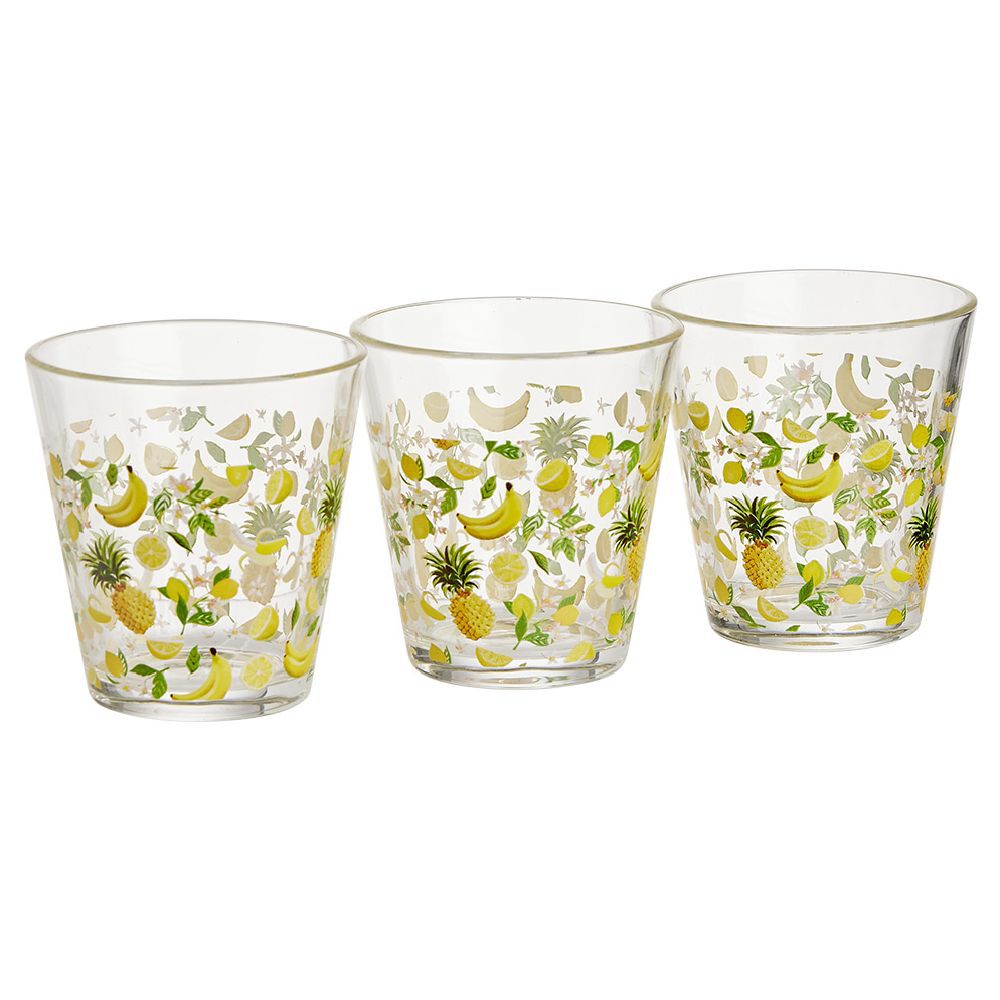 Gobelet bas conique transparent motif fruit exotique 25cl x3 - H8 cm