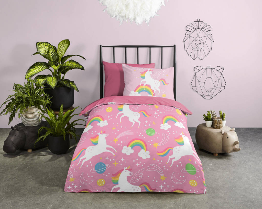 lazy kinderdekbed eenhoorns roze (140x200)