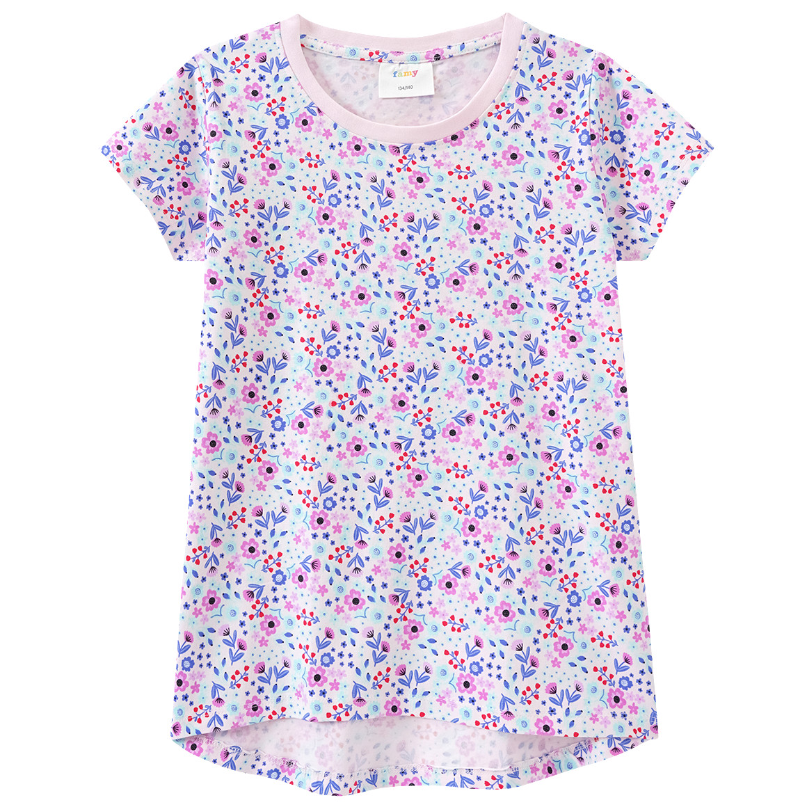 Famy 3 Mädchen T-Shirts mit bunten Motiven helllila / blau / zartrosa