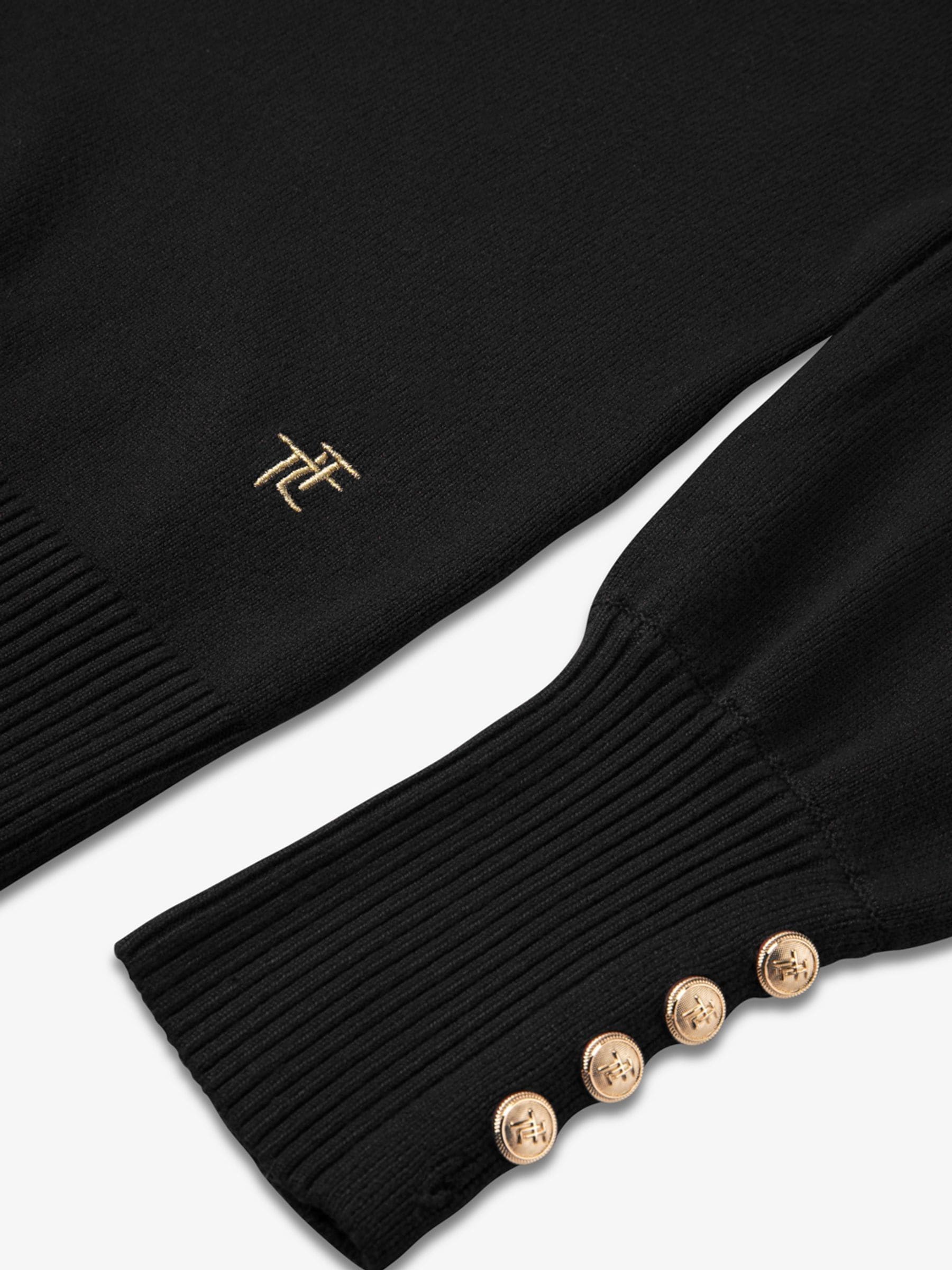 Zwart - The Little Tailor Luxe gebreide kersttrui met knoopsluiting