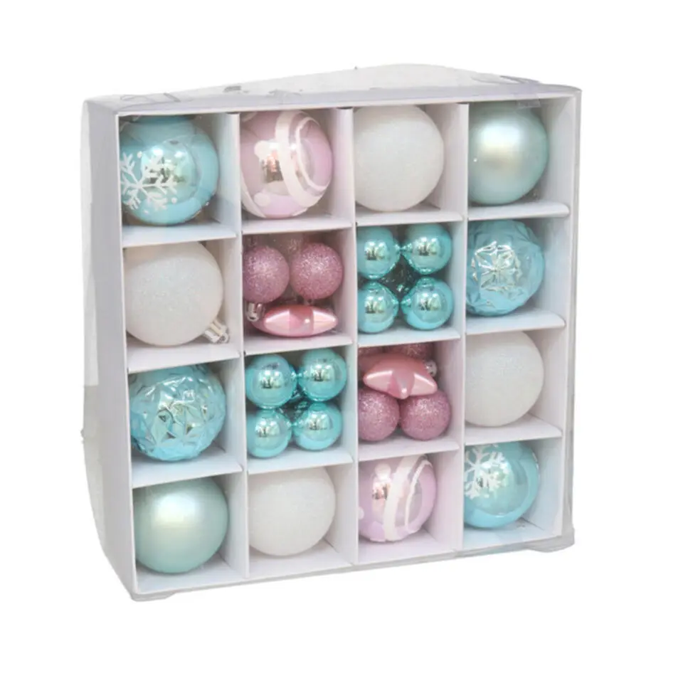 Gerimport kerstballen Kerstballen set- 42x - wit/blauw/roze