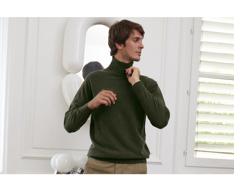 Pull col roulé homme laine Vert - EMERIC