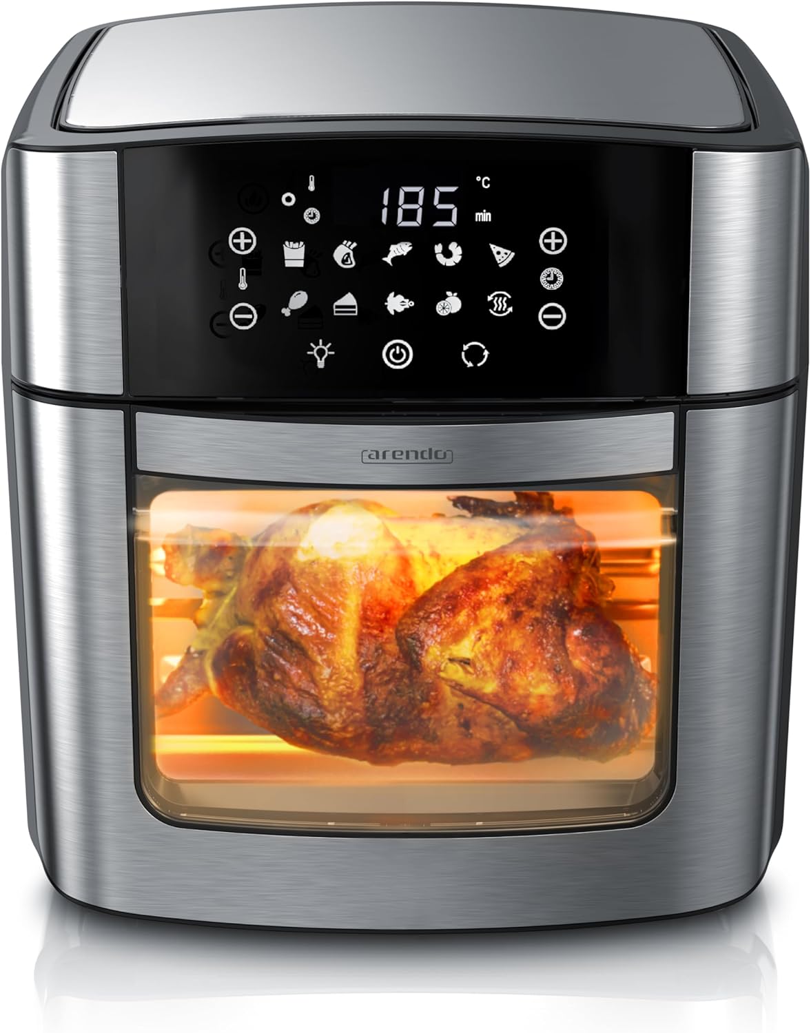 Arendo - XXL Heißluftfritteuse 16 Liter - Grill - Dörrautomat - Backofen - Air Fryer - Touchscreen - Easy&Clean - Fritteuse ohne Öl - Umluft - Pizza Hähnchen Pommes - BPA frei - schwarz