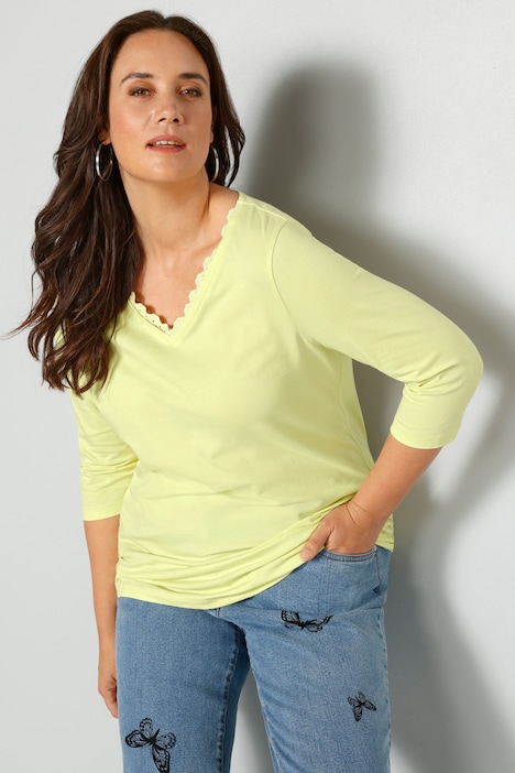 T-Shirt, V-Ausschnitt mit Spitze