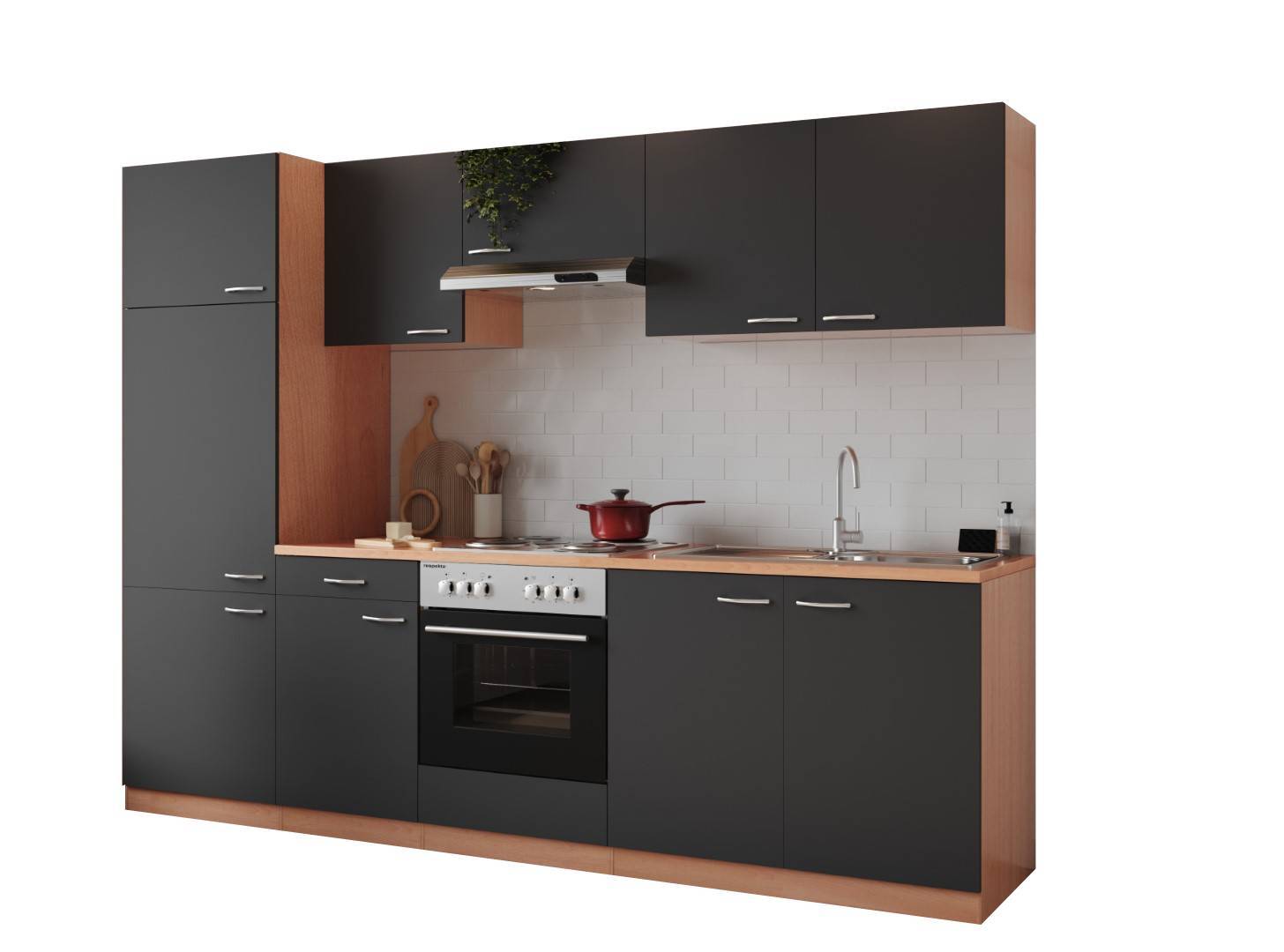 RESPEKTA Küchenblock GERDA - grau - mit E-Geräten - 270 cm