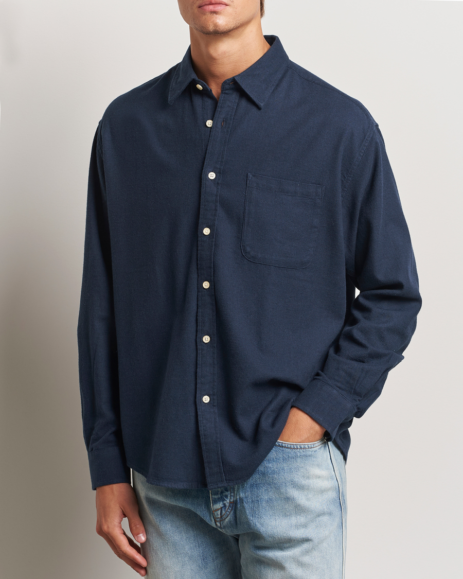 NN07 Deon Flannel Checked Shirt Navy Blue