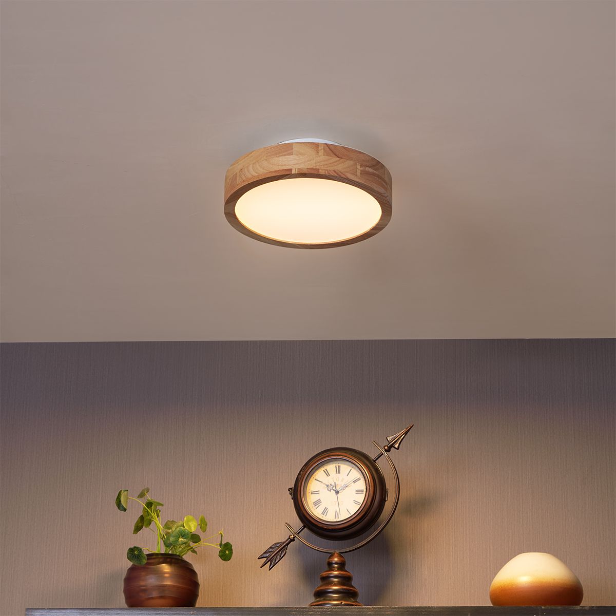 Scandinavische plafondlamp hout 30cm incl. LED dimbaar - Pecker