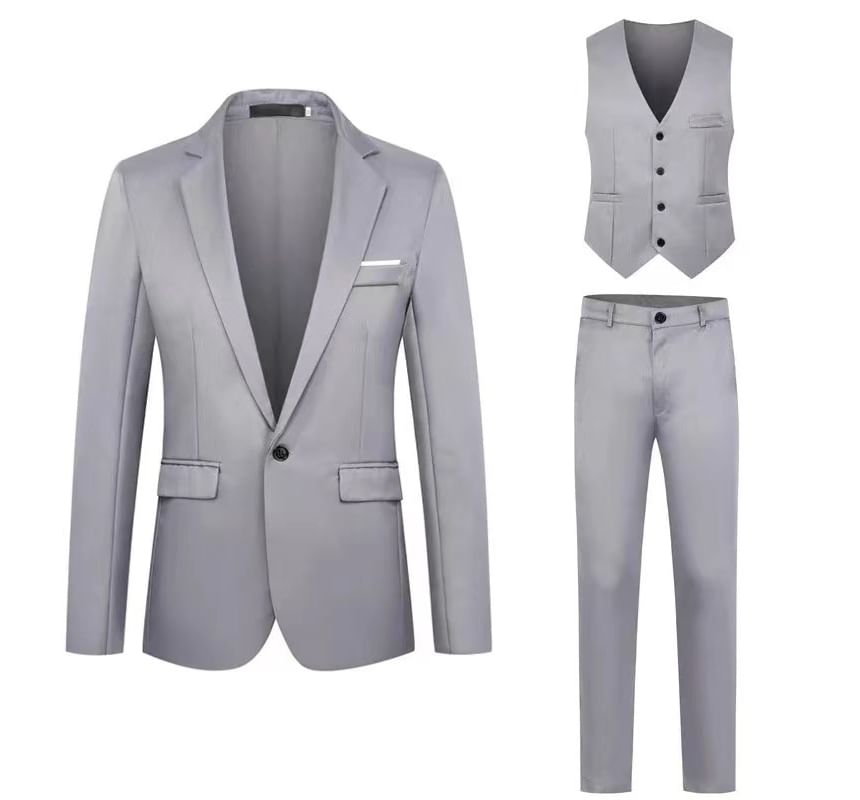 YIKES - Set: Effen blazer met één knoop + vest met één rij knopen + rechte pantalon met hoge taille
