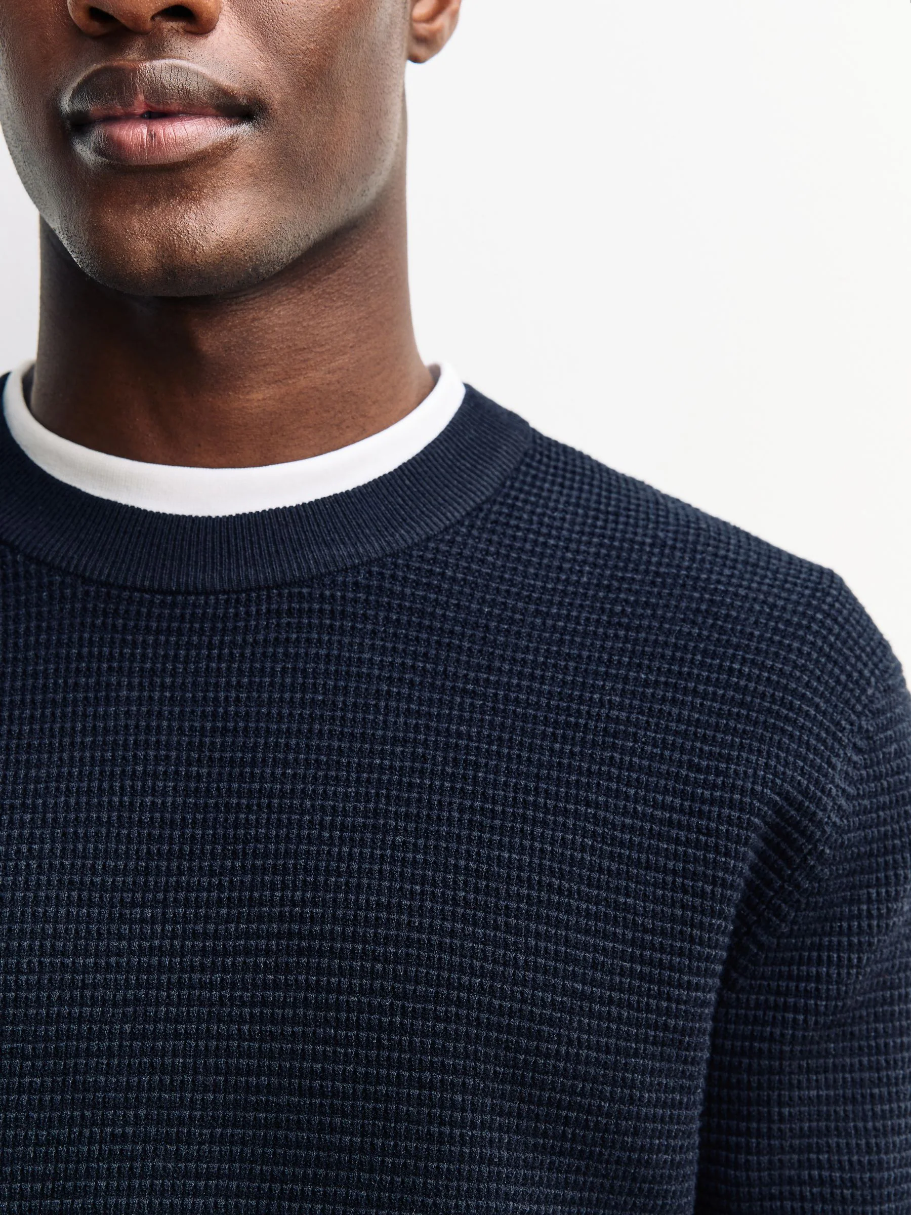 Donkerblauw - Regular Fit Essential Textured Knit Jumper