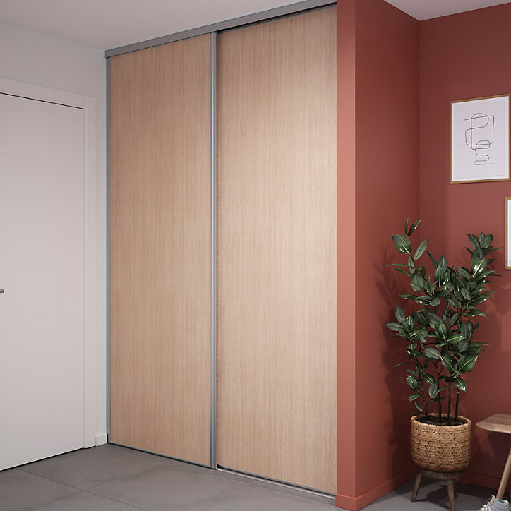 Porte de placard coulissante effet chêne clair profil gris GoodHome Arius H. 248,5 x L. 92.2 cm + amortisseurs