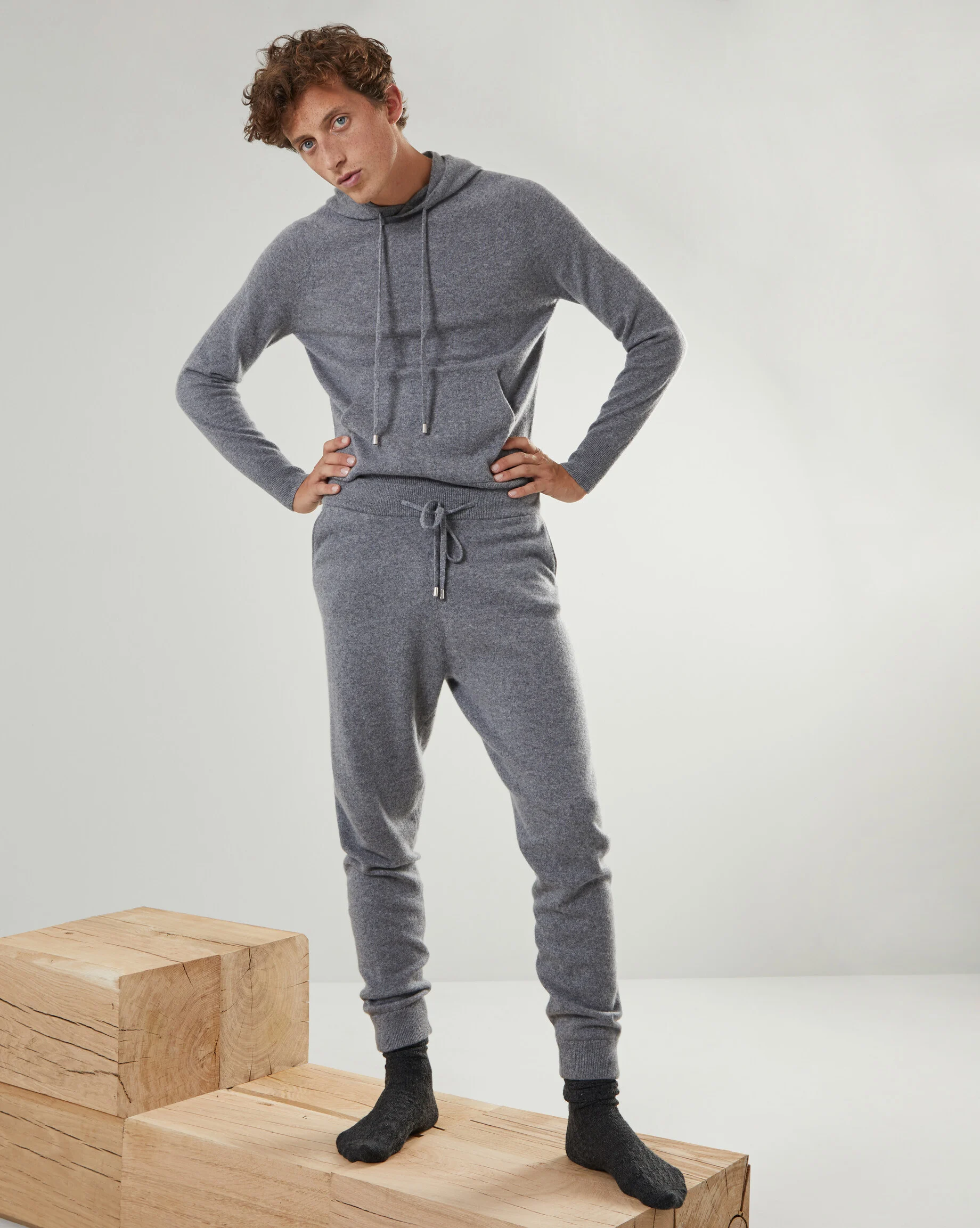 Pantalon jogging homme en cachemire 2 fils | Gris