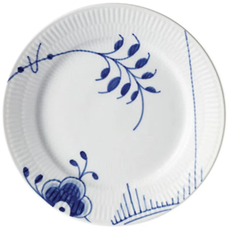 Royal Copenhagen Blå Mega Riflet 19 cm. tallerken Hvid, blå