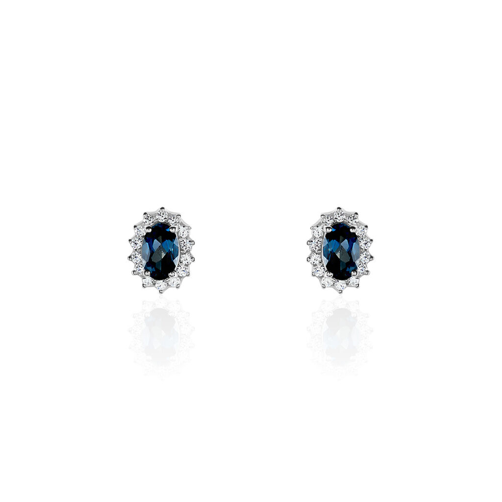 Boucles D'oreilles Or Blanc Quintilla Topazes London Blue Et Oxydes