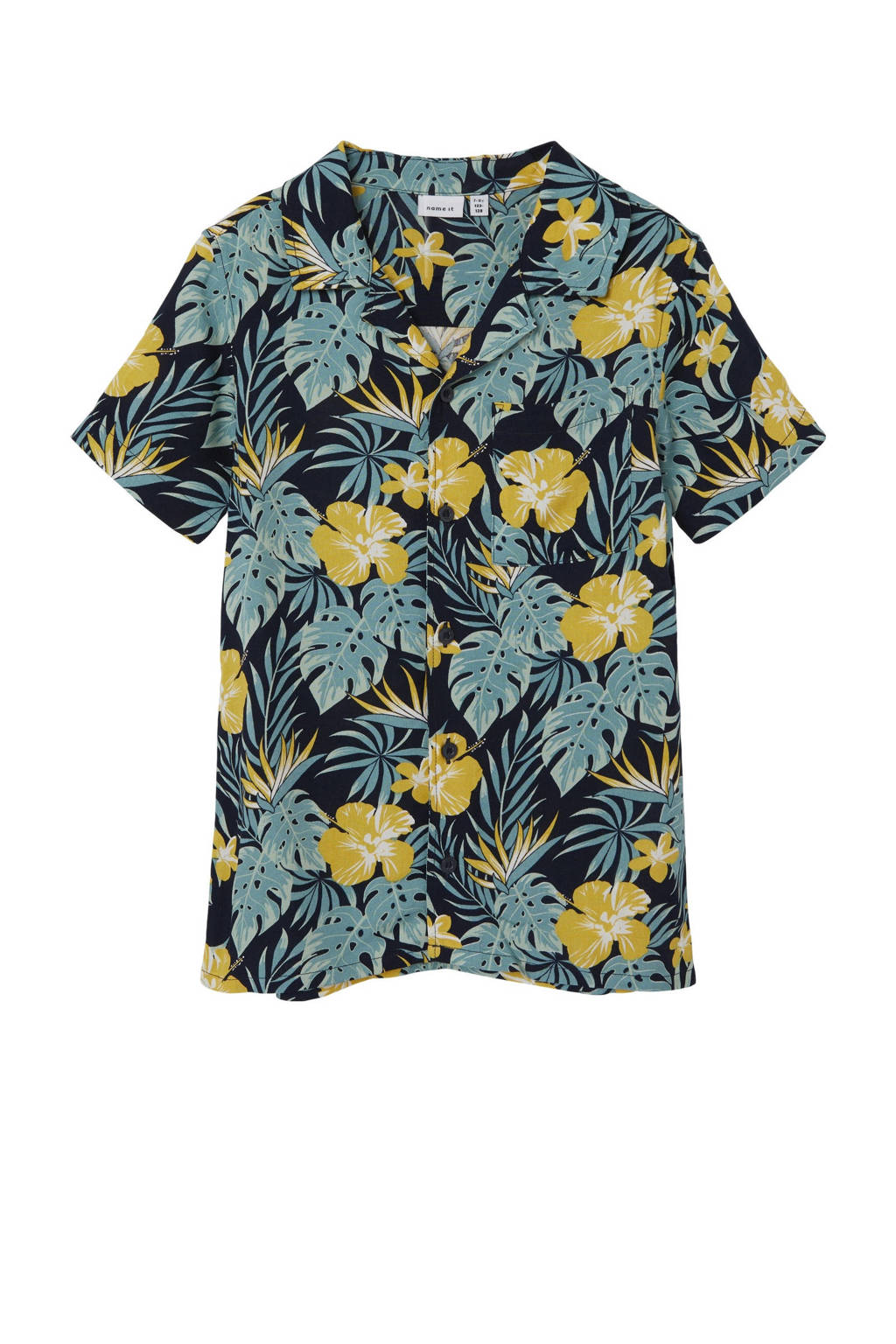 NAME IT overhemd NKMFERANE met all over print donkerblauw/geel/groen