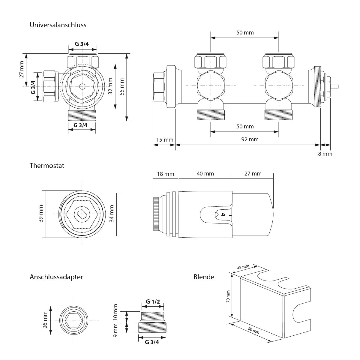 ECD Germany Stella Design Paneelradiator, Middenaansluiting, 480x1600 mm, Wit, met Aansluitset, Thermostaat, Universeel, Hoek- en Doorloopvorm, Vlak, Enkellaags, Verticale Radiator, Badkamerradiator, Verwarming