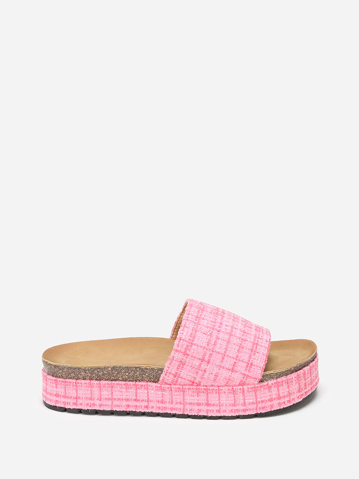 Mules à plateforme en tweed pailleté- Fuchsia