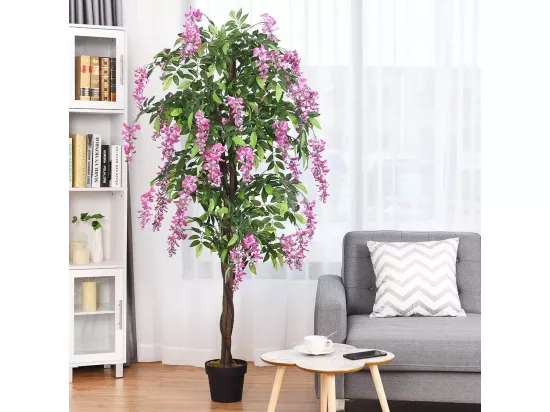 Arbre Artificiel Plante Artificielle en Pot avec Fausses Fleurs Roses Convient pour Intérieur ou Extérieur Wisteria 180cm