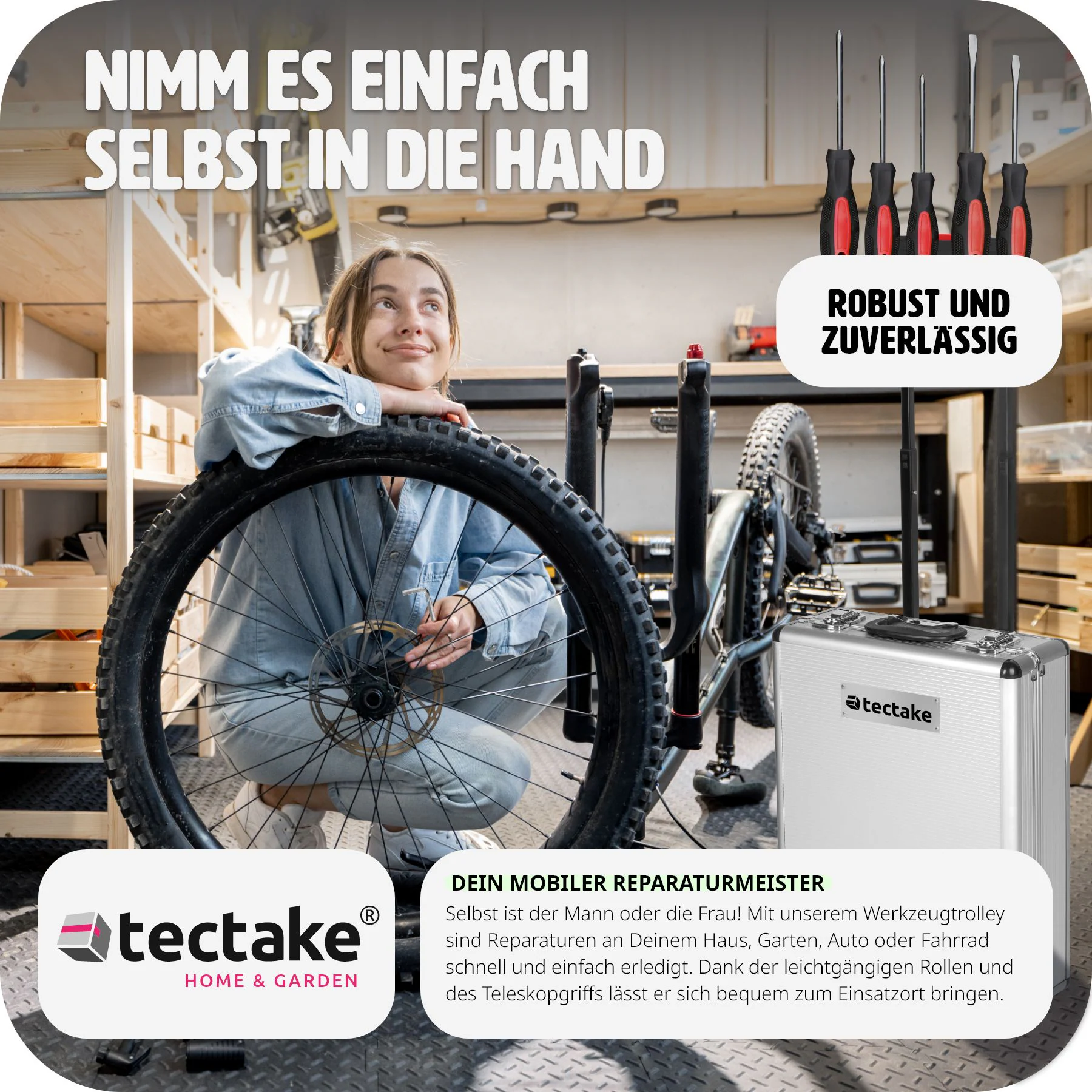 tectake® Werkzeugkoffer, 799-teilig, übersichtliche Anordnung auf 3 Ebenen, mit Klappgriff und Teleskopgriff, inklusive Handschuhe