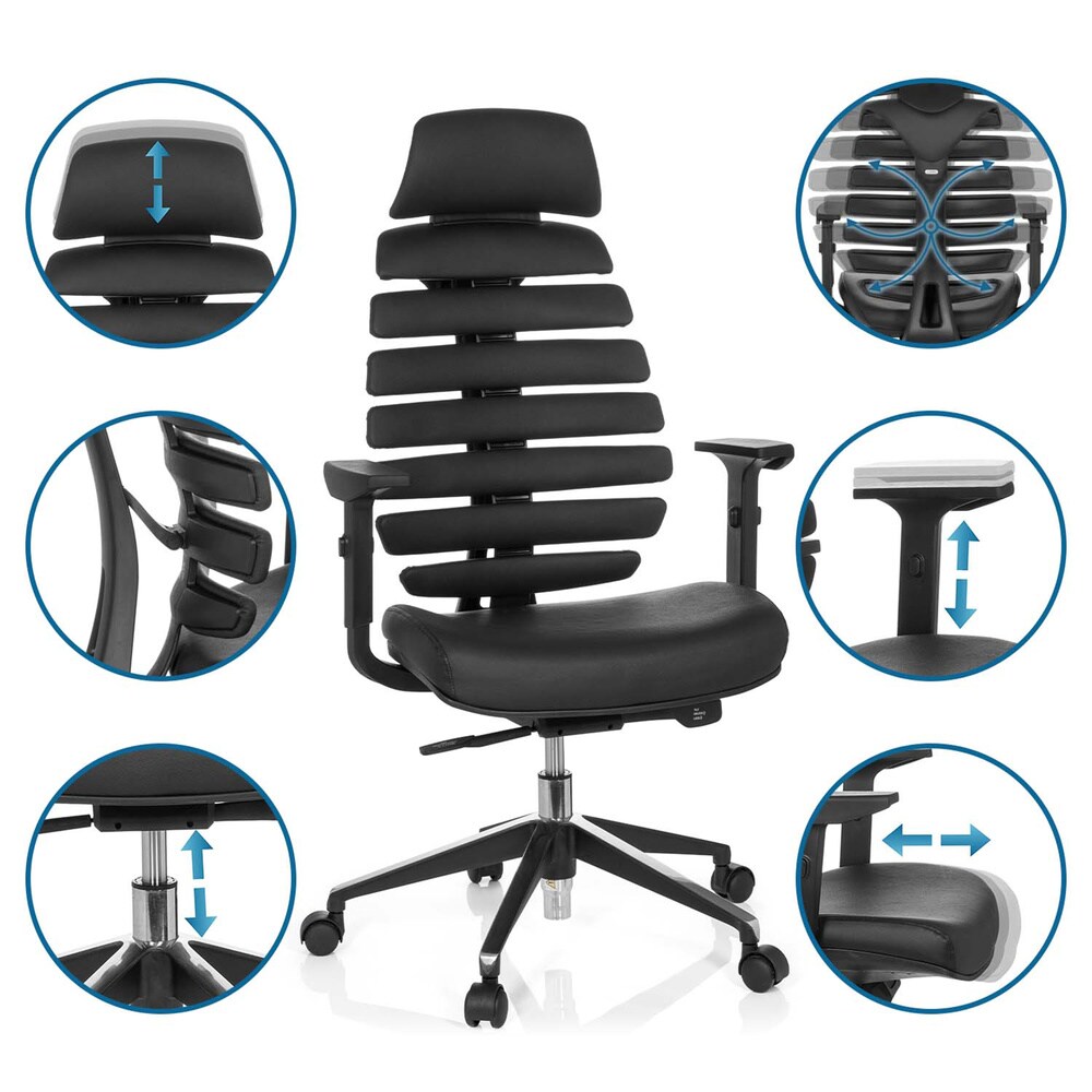 Profi Bürostuhl ERGO LINE II PRO Leder mit Armlehnen (höhenverstellbar) hjh OFFICE