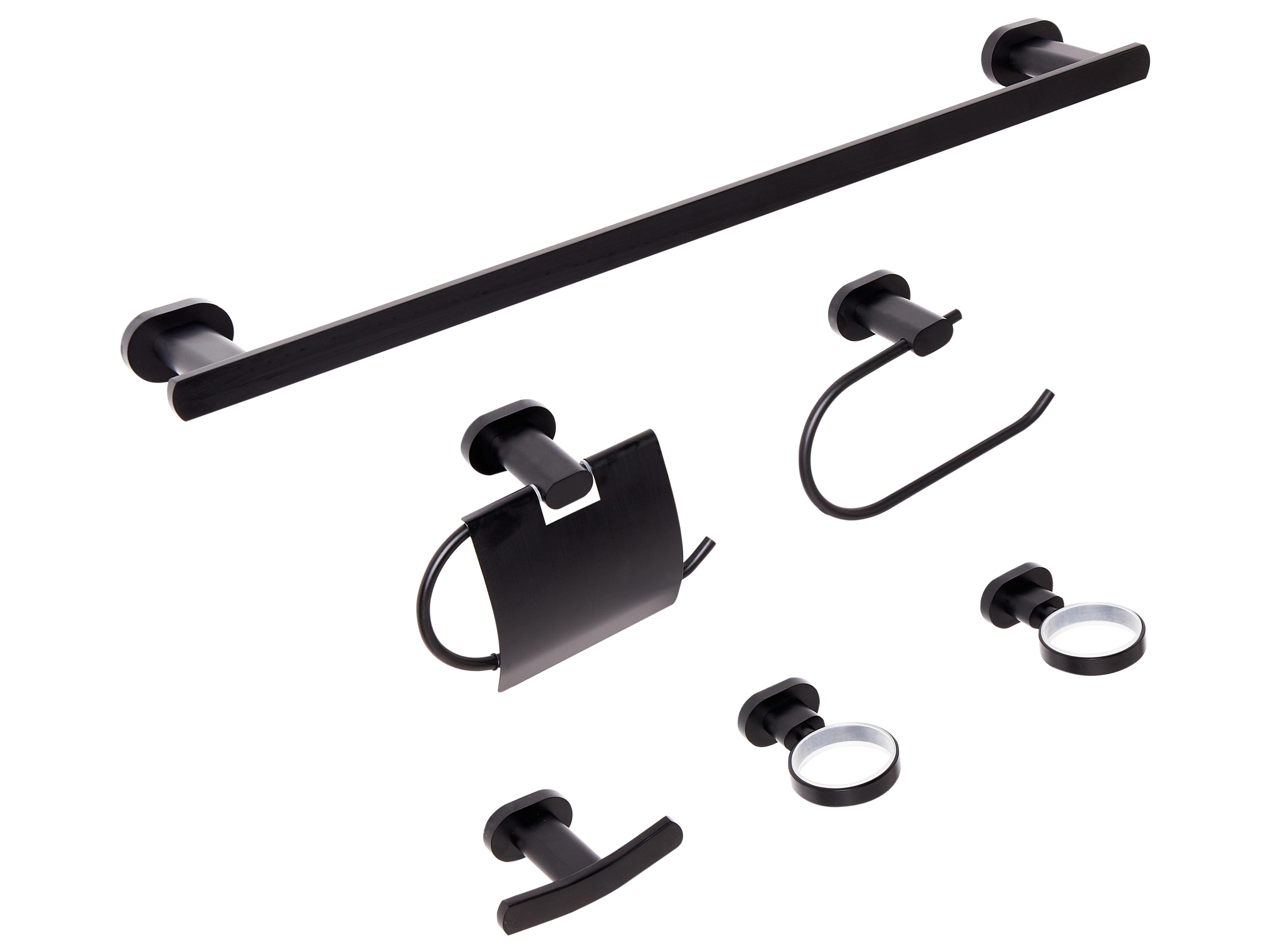 6-delige badkamer hardware set TOCOPILLA met handdoekstangen en -haken Zwart