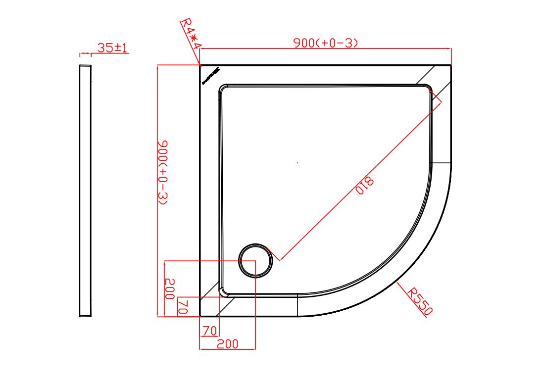 Badstuber Tris SMC douchebak 90x90x3,5cm kwartrond