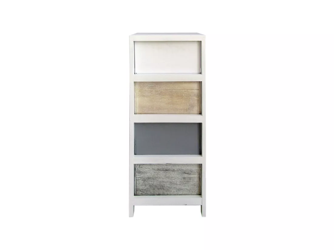 Commode 4 Tiroirs Bois Blanc Beige Gris Monté 79x30x24
