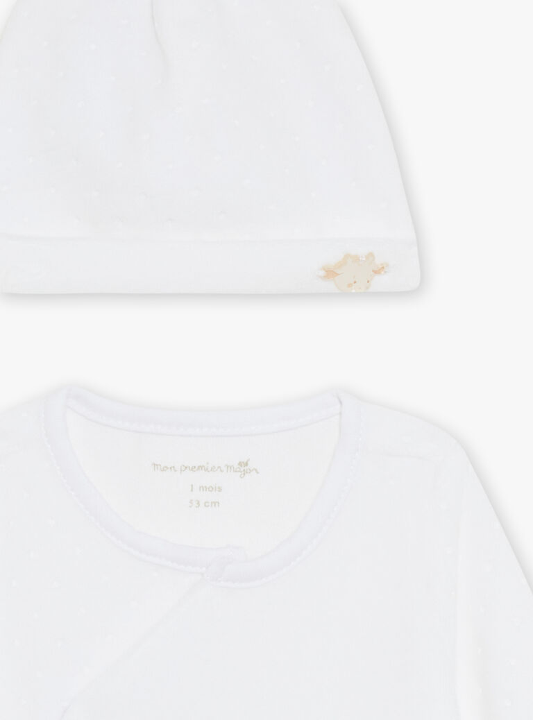 Pyjama et bonnet en velours écru