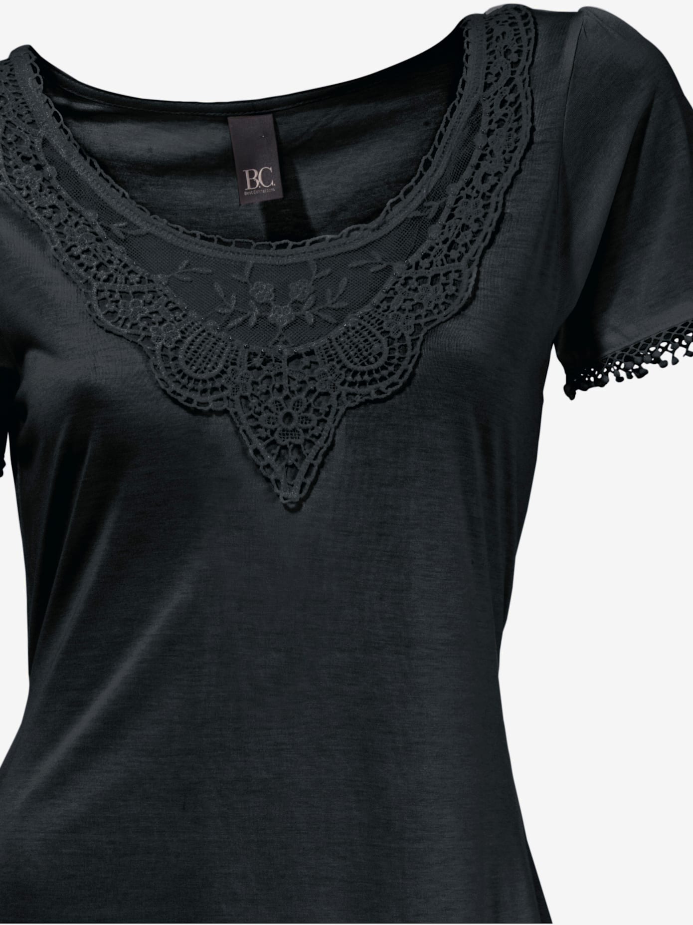 T-shirt long superbes détails en dentelle à l'encolure
