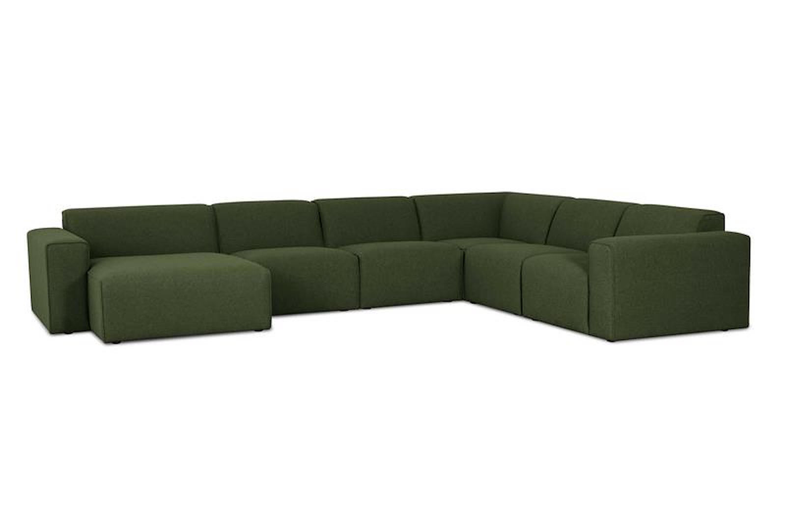 Styl U-sofa Sjeselong venstre, 2-seter og 2-seter høyre. Tekstil Neve17/2 Dark Green med sorte ben.