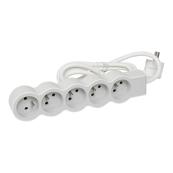 Multiprise 5 prises Legrand blanc et gris 3 m