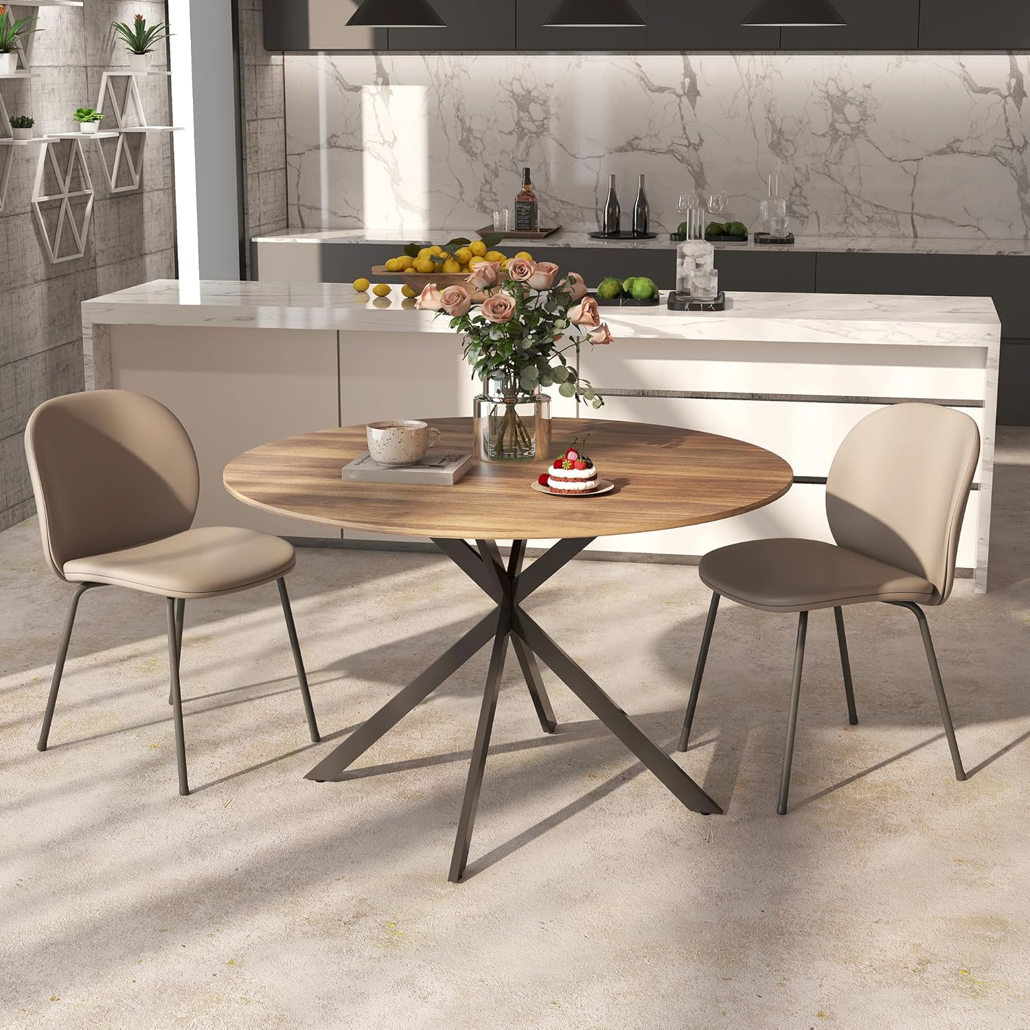 HOMCOM Runder Esstisch für 4 Personen, Ø120 cm Küchentisch im Industriestil mit Stahlbeinen, für Esszimmer, Küche, Homeoffice, Dunkelbraun