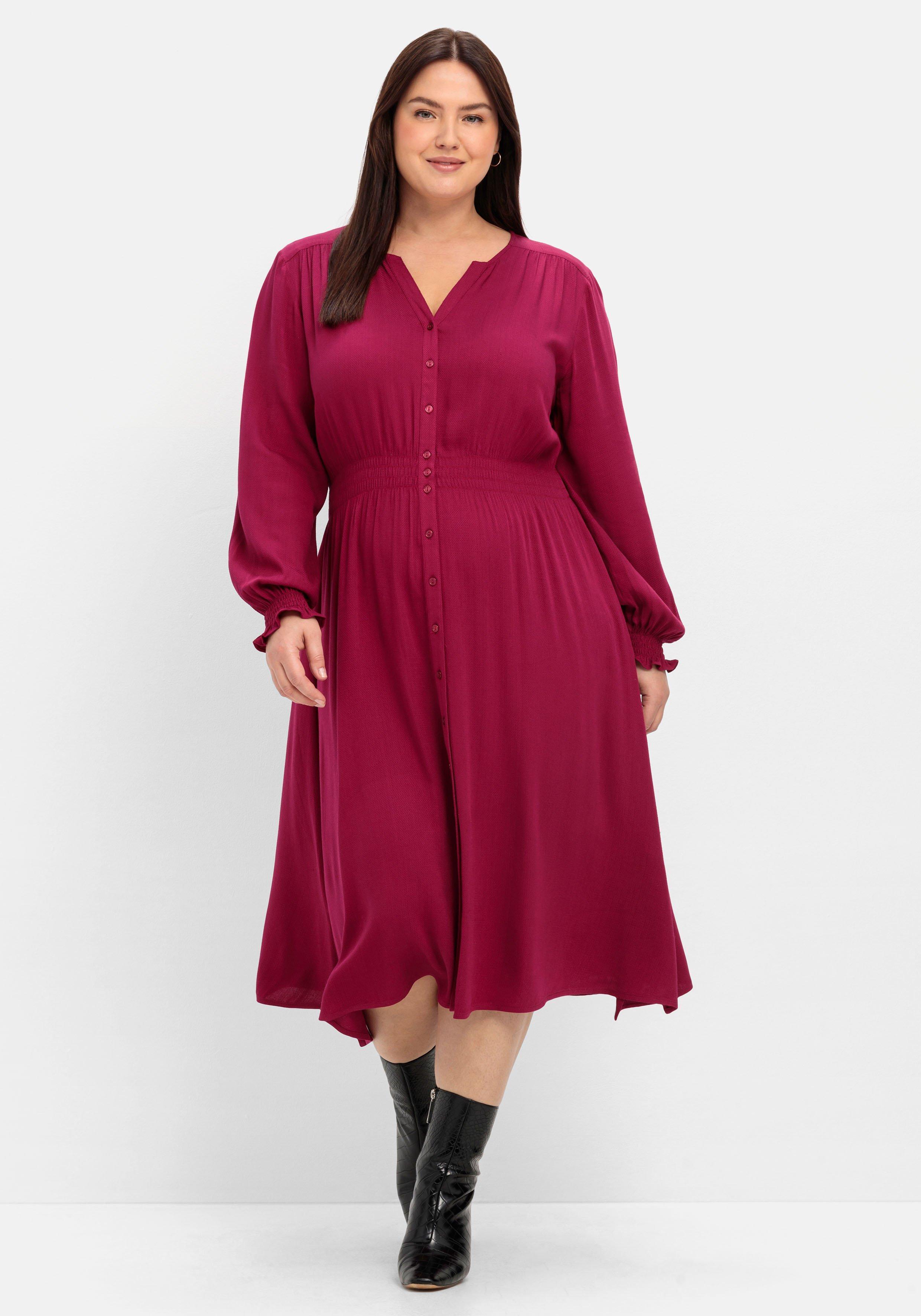 Midikleid mit Smok-Details, aus Viskose
