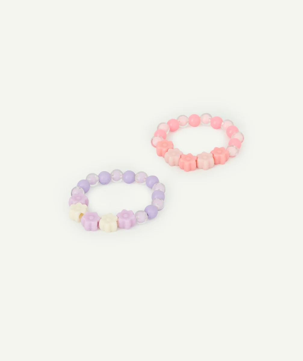LOT DE 2 BRACELETS EN PERLES AVEC FLEURS ROSE ET VIOLET FILLE