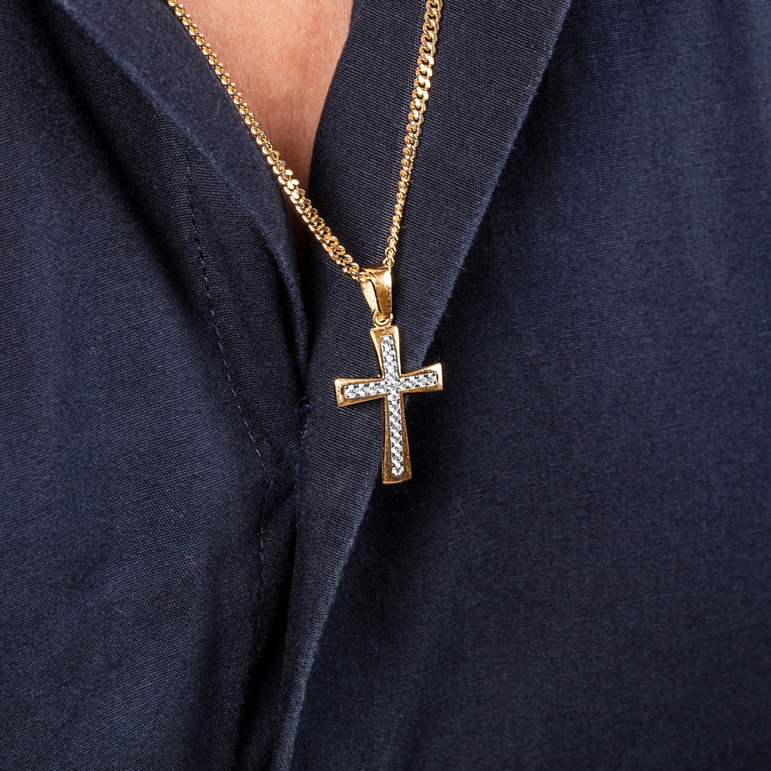 Anhänger 750/18 K Gelbgold Kreuz mit Zirkonia 22 x 14mm