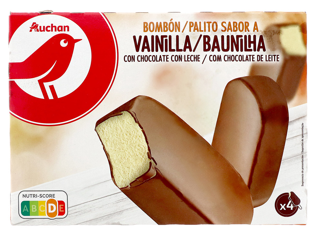 GELADO PALITO AUCHAN BAUNILHA E CHOCOLATE LEITE 4X120ML